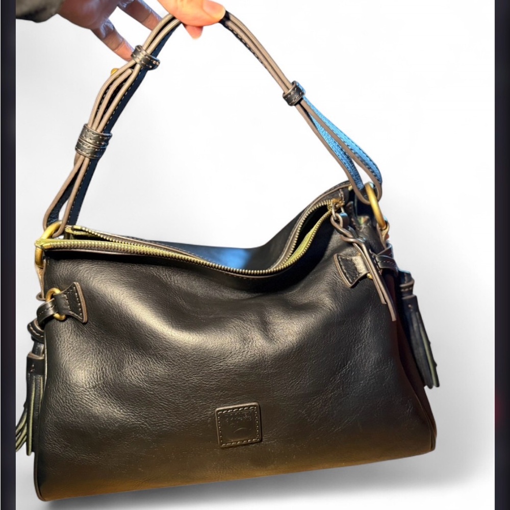 Dooney & Bourke Black Florentine Leather Zip Medium Shoulder Bag